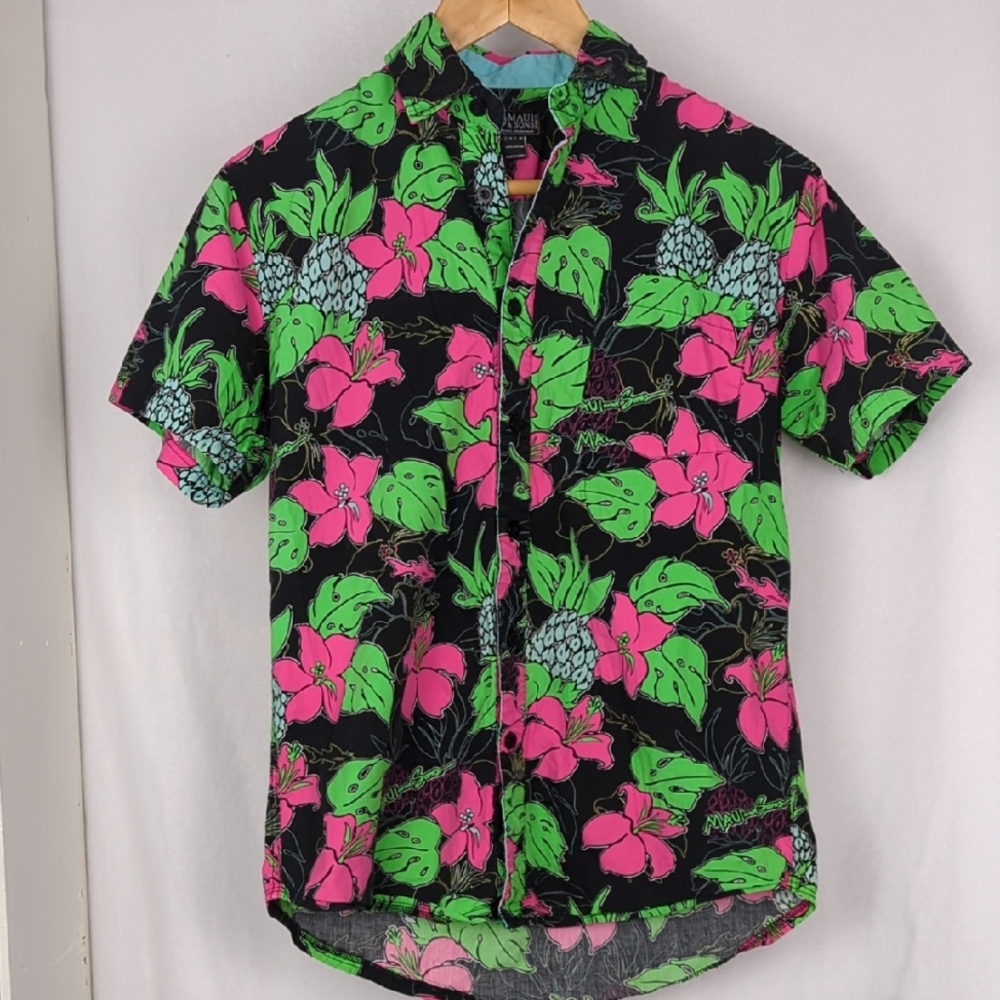 MAUI & SONS Men's Hawiian Tropical Print Button Down Shirt